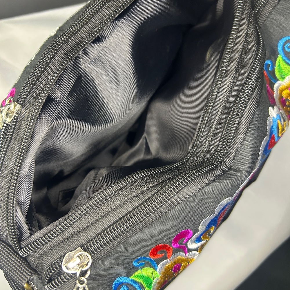 Embroidered Black Floral Women's Crossbody Bag - Picture 10 of 14